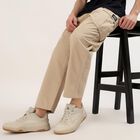 Men's Beige Slim Fit Flat-Front Casual Trousers, Beige, small