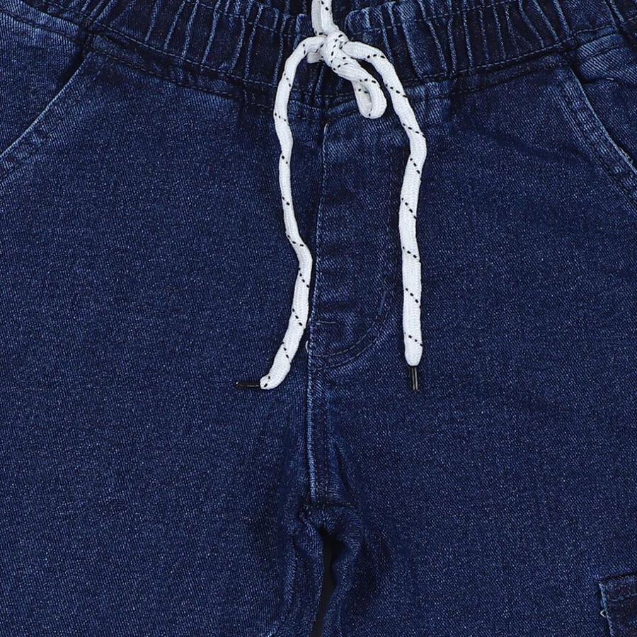 Boys' Blue Cargo Fit Printed Jeans, गहरा नीला, large