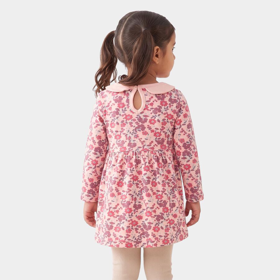 Infants Pink Cotton Peter Pan Neck Regular Dress, Light Pink, large