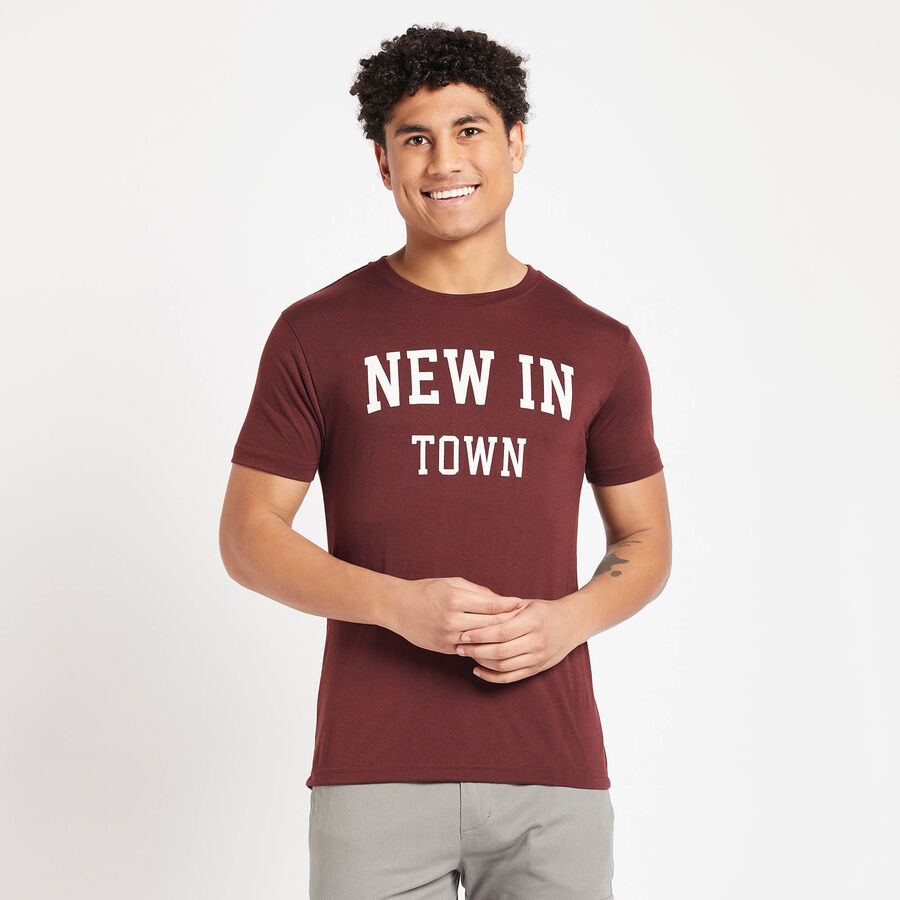 Round Neck T-Shirt, Brown, large image number null