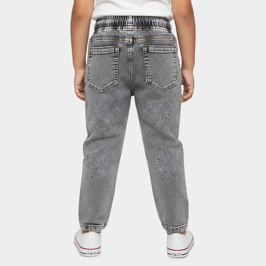 Boys' Grey Regular Fit Washed Elasticated Waist Jeans, हल्का ग्रे, large