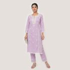 Women's Lavender Cotton Embroidered Ethnic Set, Lilac, small
