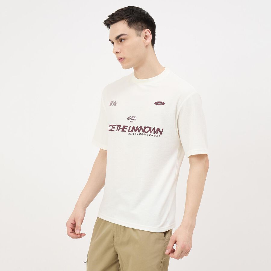 Men's White Round Neck Classic T-Shirt, Off White, large