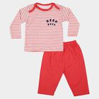 Infants' Coral 100% Cotton Round Neck Striped Baba Suit, Coral, small