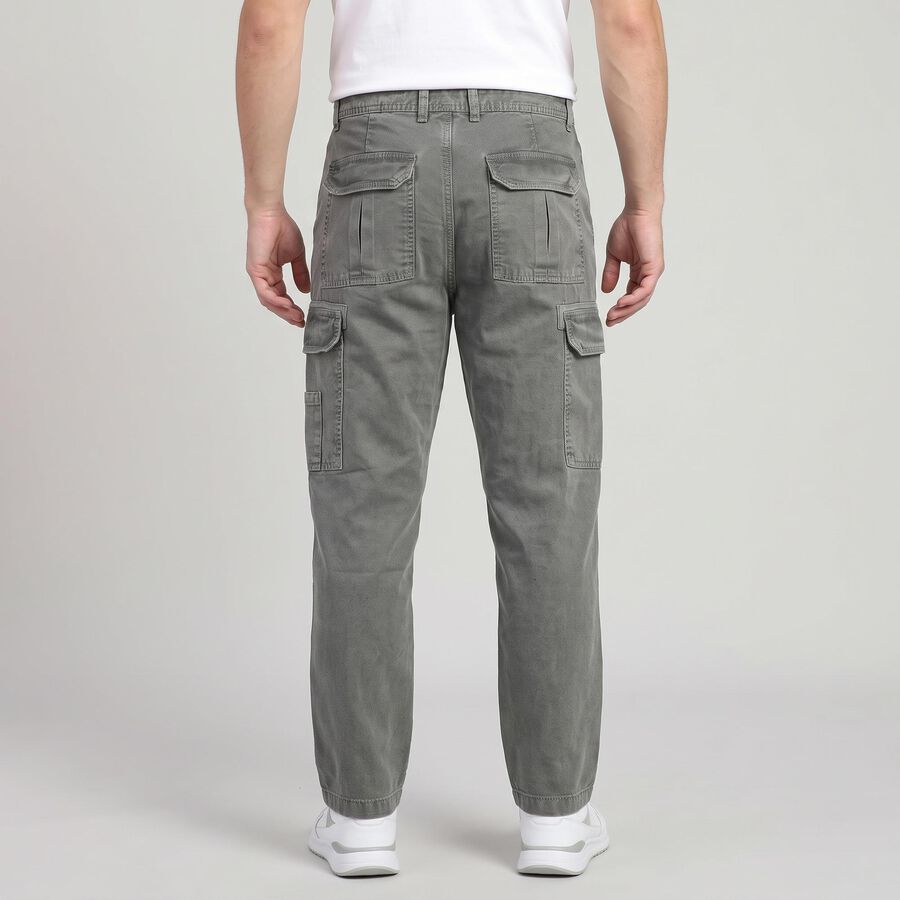 Men's Grey Slim Fit Cargo Trousers, गहरा ग्रे, large