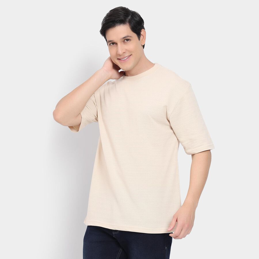 Men's Round Neck Half Sleeves T-Shirt, Beige, large