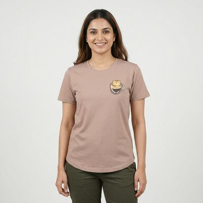 Women's Brown Cotton Round Neck Casual T-Shirt