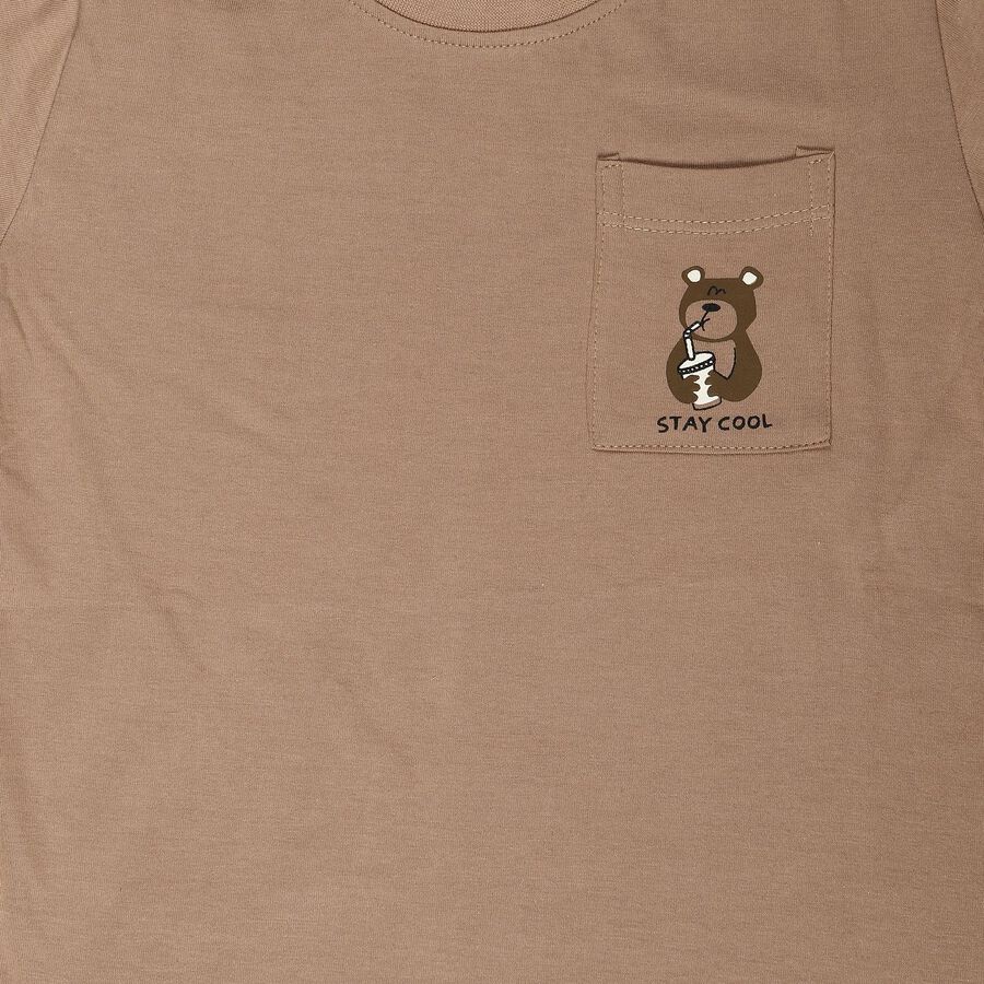 Boys Brown Cotton Crew Neck Regular Boys T-Shirt, Brown, large