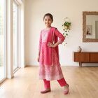 Girls Pink Round Neck Fusion Set Upper and Bottom Set, गुलाबी, small