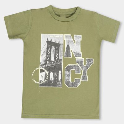 Kids' Muted Olive Green Round Neck Casual Half Sleeve T-Shirt