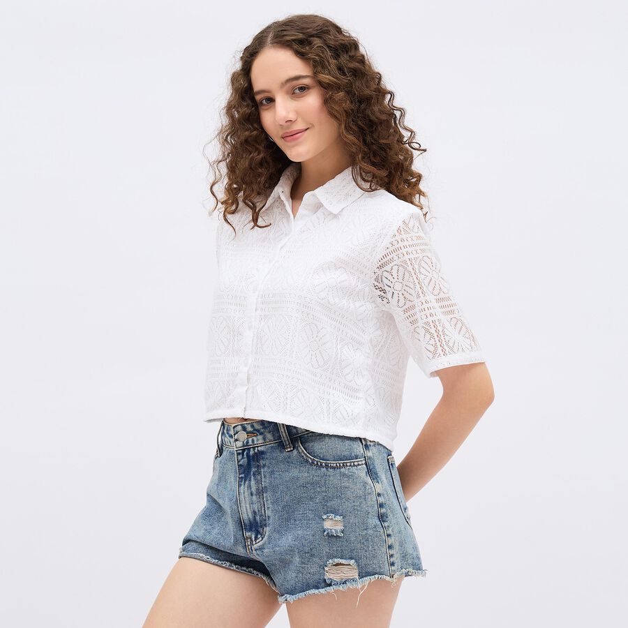 Women's Off White Round Casual Shirt, Off White, large image number null