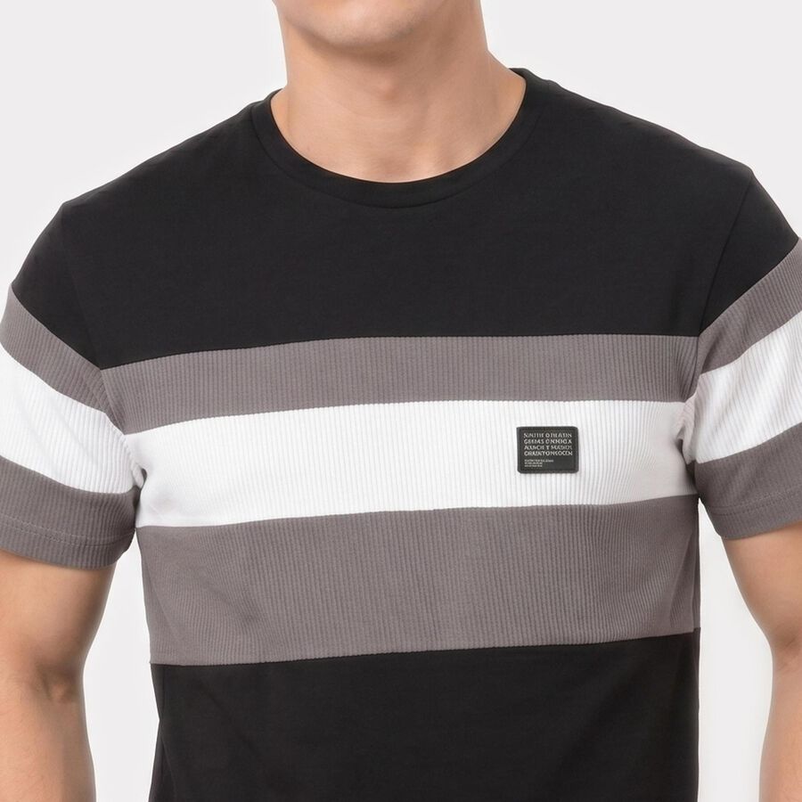 Men's Black Round Neck Regular T-Shirt, Black, large