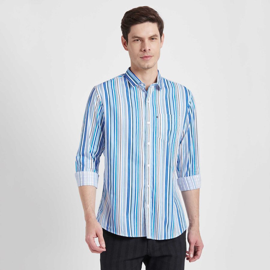 Cotton Stripes Casual Shirt, White, large image number null