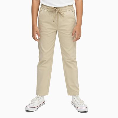 Boys Light Beige Regular Fit Elastic Waist Cotton Trousers