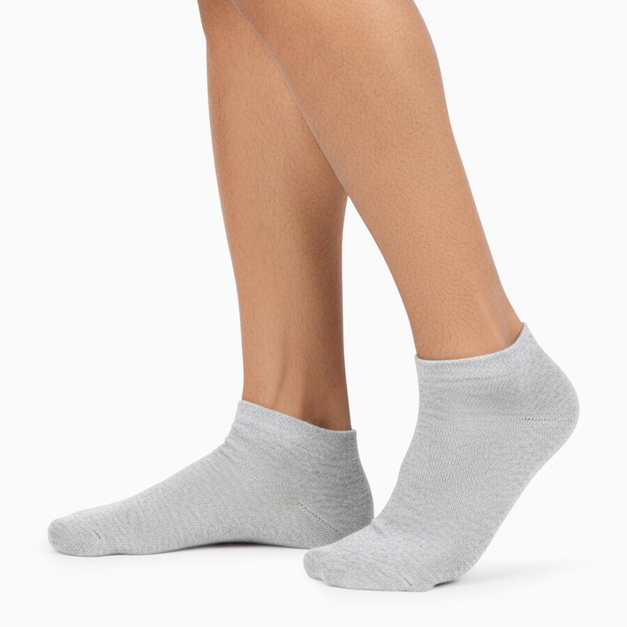 Men's Ankle Length Socks Pack of 3 ( Grey Melange, White, Black ), Black, large