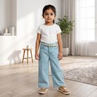 Girls' Light Blue Wide Leg Studded Jeans, Light Blue, small