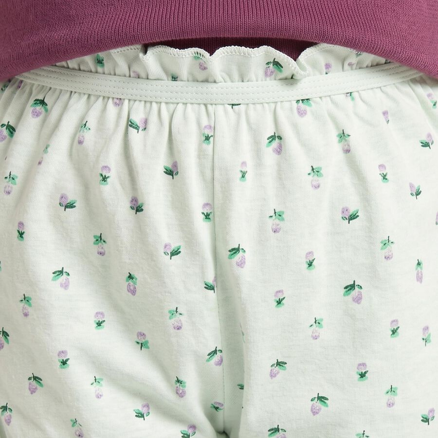 Girls' Mint Green Regular Fit Floral Printed Bloomer, हल्का हरा, large