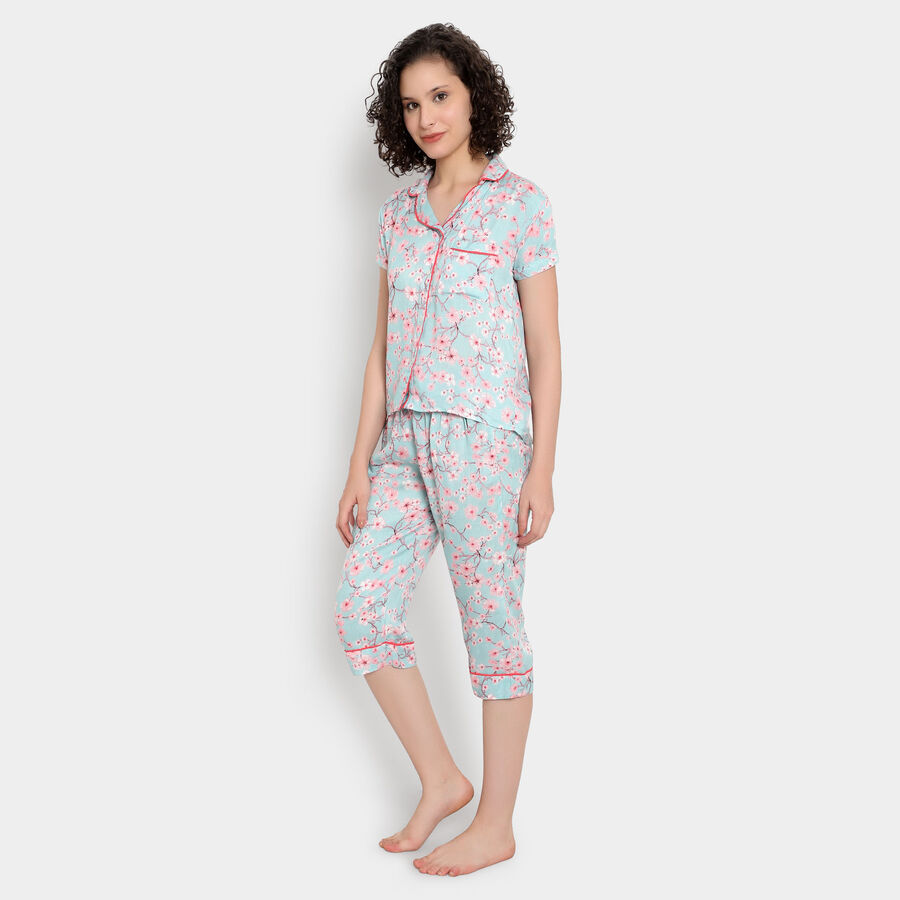 Printed Night Suit, Light Blue, large image number null