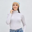 Women's Beige and Blue Knitted Beanie Cap, हल्का नीला, small image number null