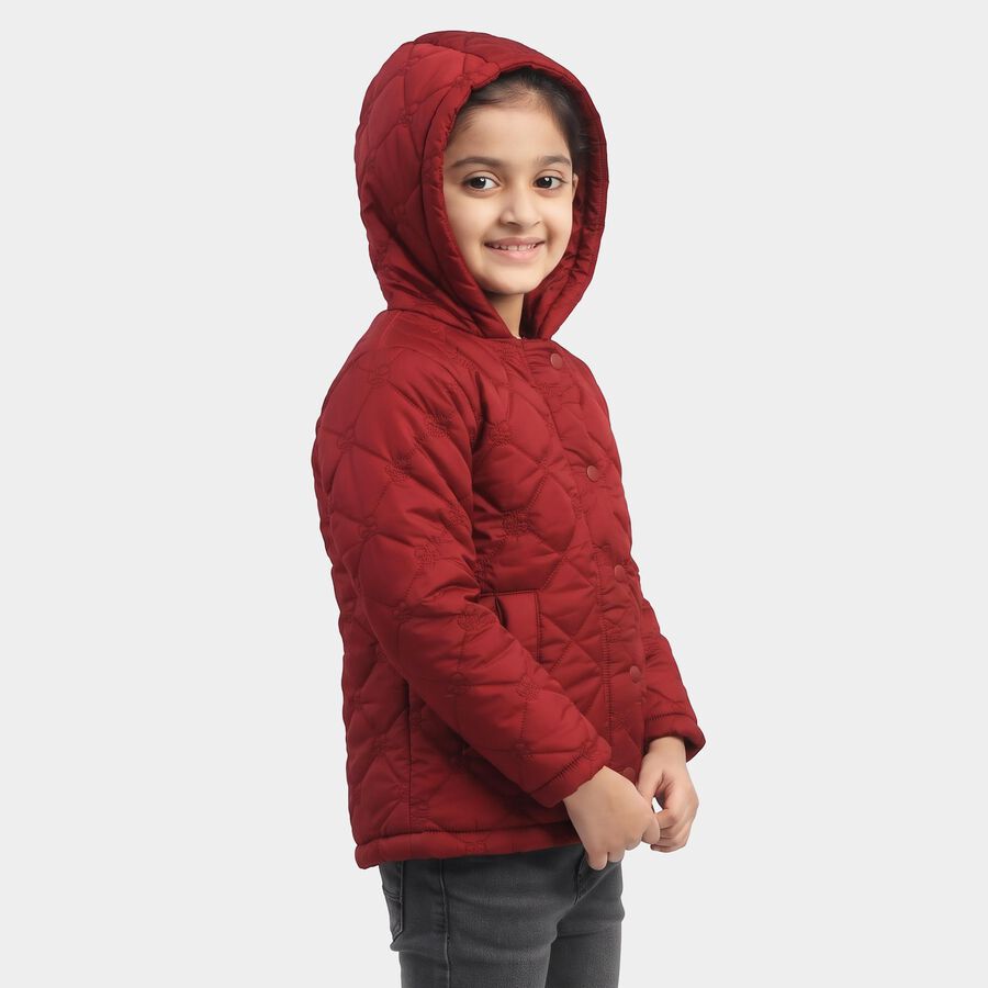 Girls' Wine Hooded Puffer Jacket, Wine, large