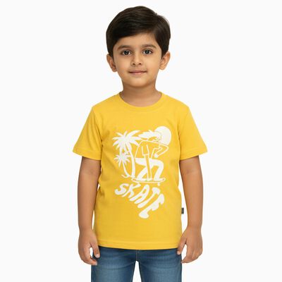 Boys Bright Yellow Round Neck Casual T-Shirt