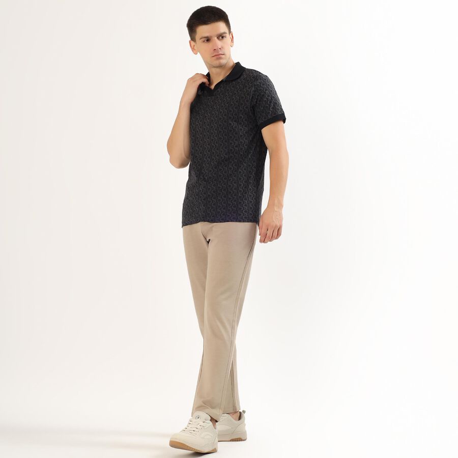 Men's Muted Beige Slim Fit Flat-Front Casual Trousers, गहरा पीला, large image number null