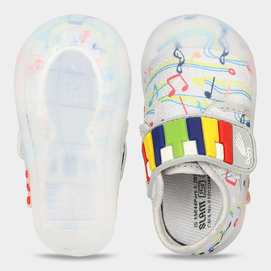 Girls Grey Printed Velcro Strap Sneakers, Grey, large