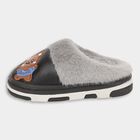 Kids Jet Black and Light Grey Fur Lined Slip-On Winter Slippers, काला, small image number null
