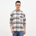 Men's Off White and Navy Cotton Button Down Casual Shirt, Off White, small image number null