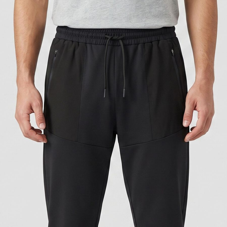 Men's Black Slim Fit Zip Pocket Track Pants, काला, large