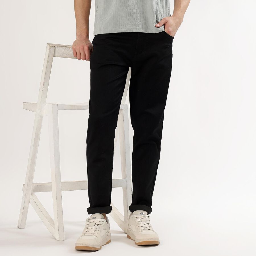 Men's Jet Black Slim Fit Jeans, काला, large image number null