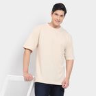 Men's Round Neck Half Sleeves T-Shirt, Beige, small