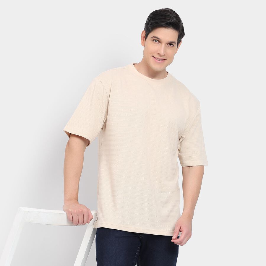 Men's Round Neck Half Sleeves T-Shirt, Beige, large