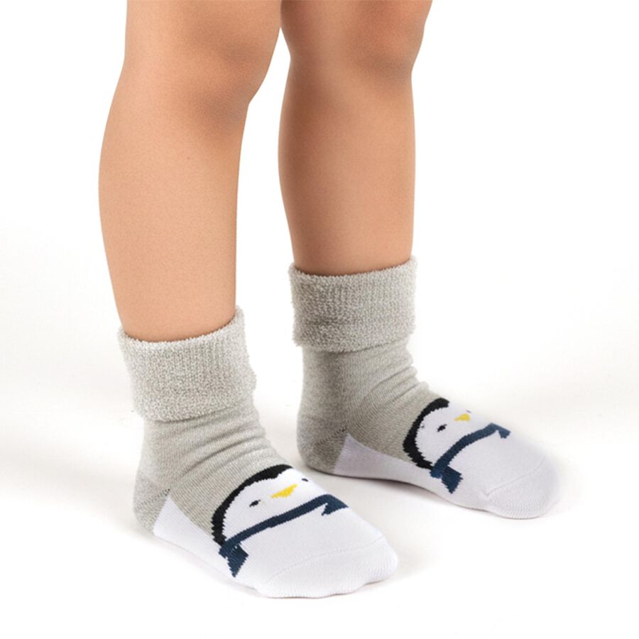 Infants Dark Charcoal Black and Light Heather Gray Regular Fit Cartoon Design Pack of 2 Socks, Melange Light Grey, large image number null