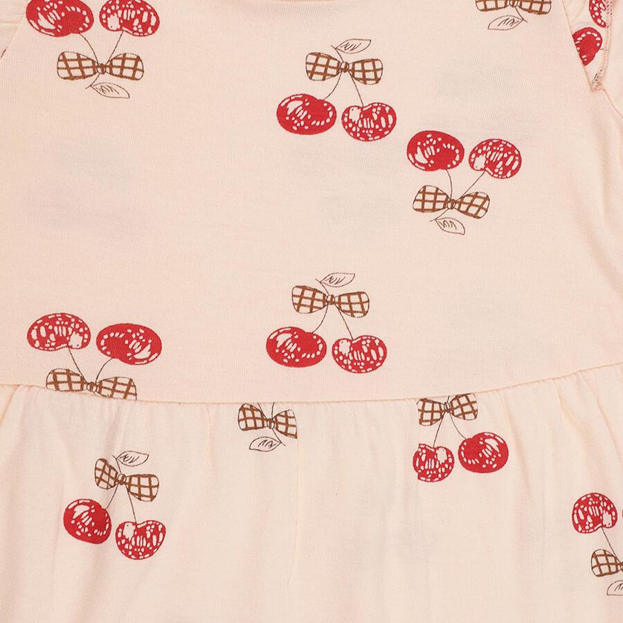 Infants' Soft Peach Cherry Print Long Sleeve Frock, पीच, large image number null