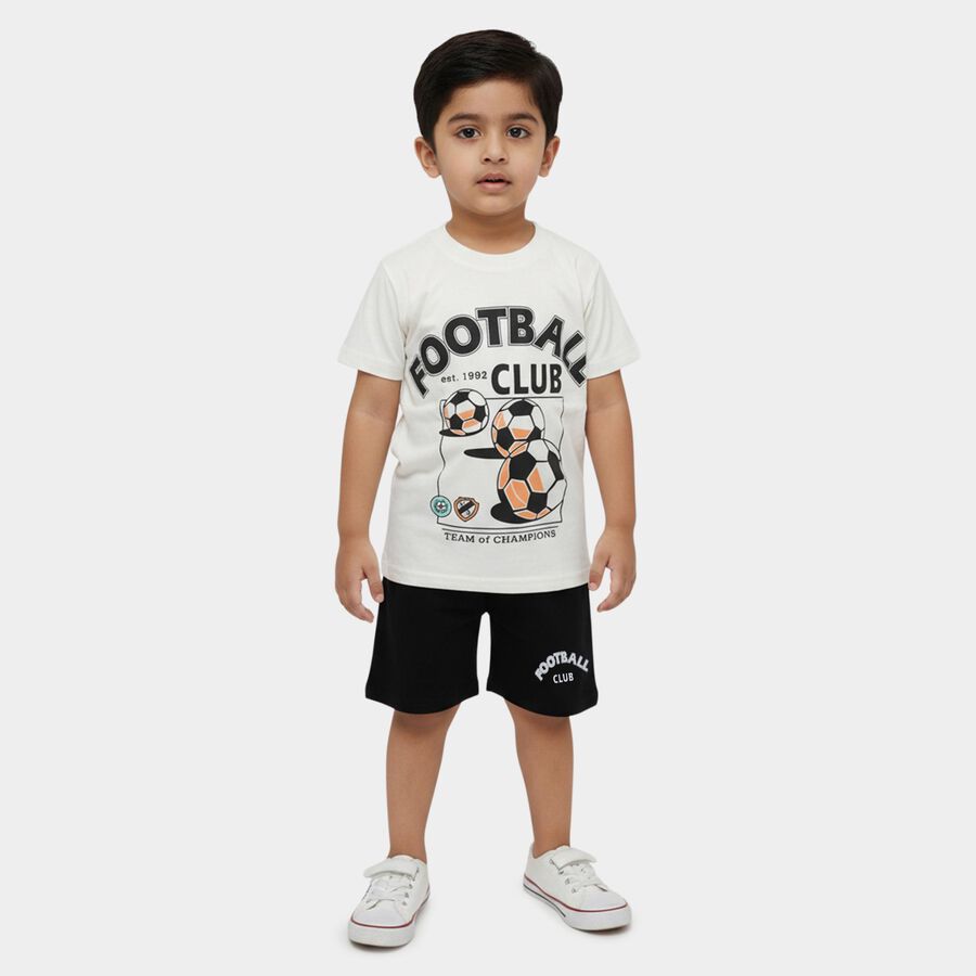 Boys White Round Neck Football Printed Baba Suit, White, large