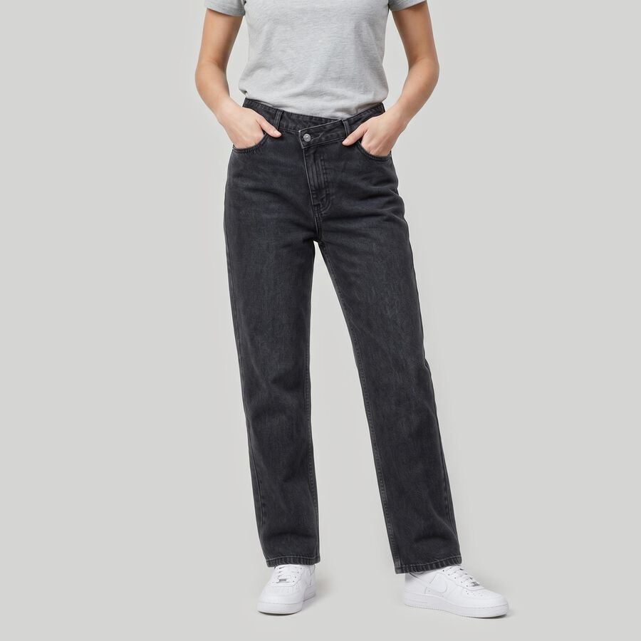 Women's Grey Straight Fit Washed Jeans, Light Grey, large
