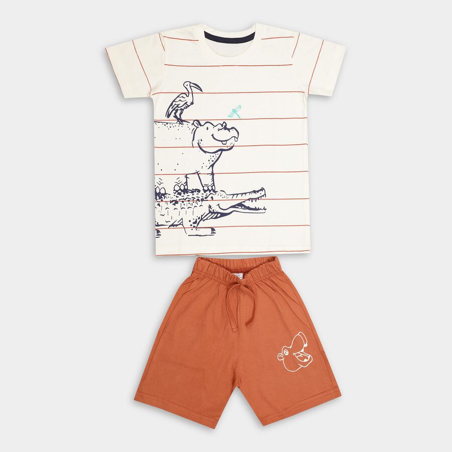 Boys' 100% Cotton Knit Baba Suit , Off White, large image number null