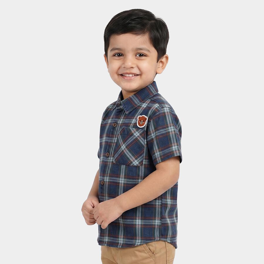 Boys Navy Blue 100% Cotton Checked Shirt, Navy Blue, large