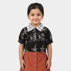 Girls Black Collar Neck Regular T-Shirt, काला, small