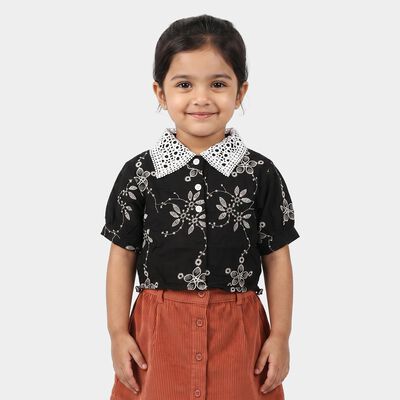 Girls Black Collar Neck Regular T-Shirt