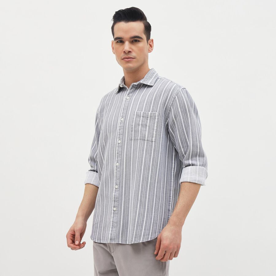 Men's Light Grey Cotton Spread Collar Casual Shirt, Light Grey, large image number null