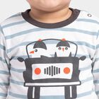 Infants' Teal Blue 100% Cotton Round Neck Striped Baba Suit, टील ब्लू, small