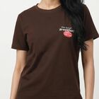 Women's Brown Round Neck Graphic Print Regular T-Shirt, Brown, small