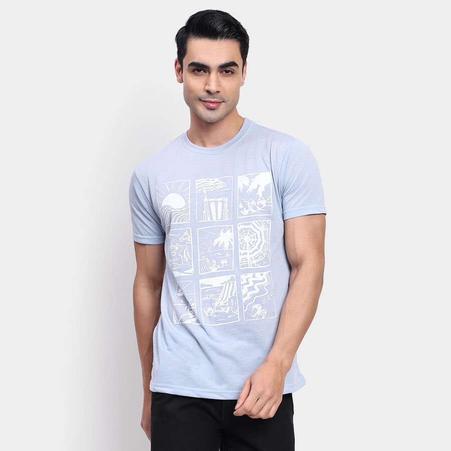 Men's Round Neck Half Sleeves T-Shirt, Silver, large