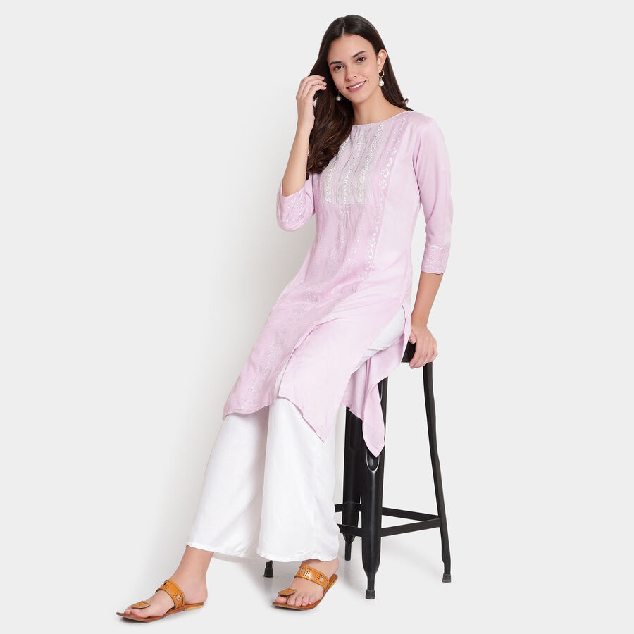 3/4th Sleeves Straight Kurta, Lilac, large image number null