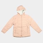 Girls' Pink Hooded Puffer Jacket, गुलाबी, small