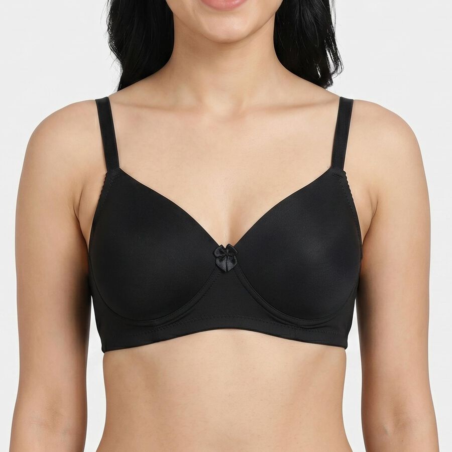 Women's Black Regular T-Shirt Bra, काला, large
