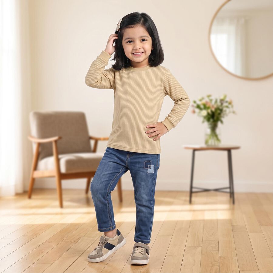 Girls' Brown Long Sleeve Thermal, भूरा, large