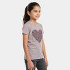 Girls Beige Round Neck Regular T-Shirt, Beige, small